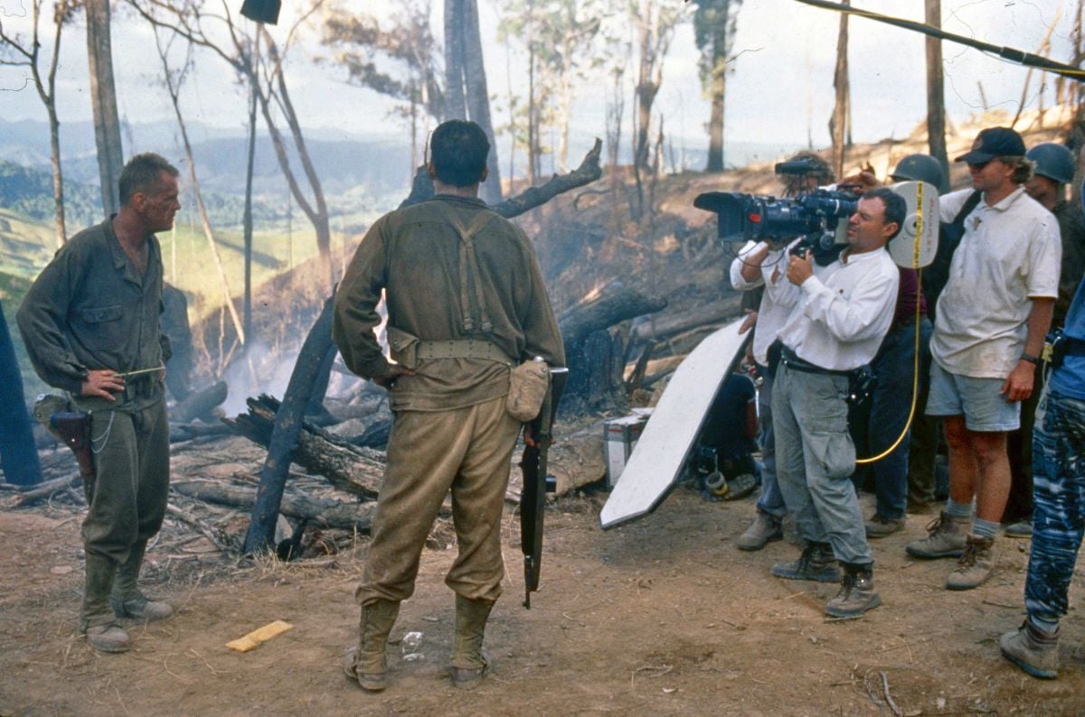Toll zeroes in as Captain Gaff (John Cusack, back to camera) confronts his commanding officer, Lt. Colonel Tall. To effectively capture the characters' facial expressions in this key scene, Toll kept the actors in broken sunlight softened with smoke. White fill and black negative were used to further shape the light.