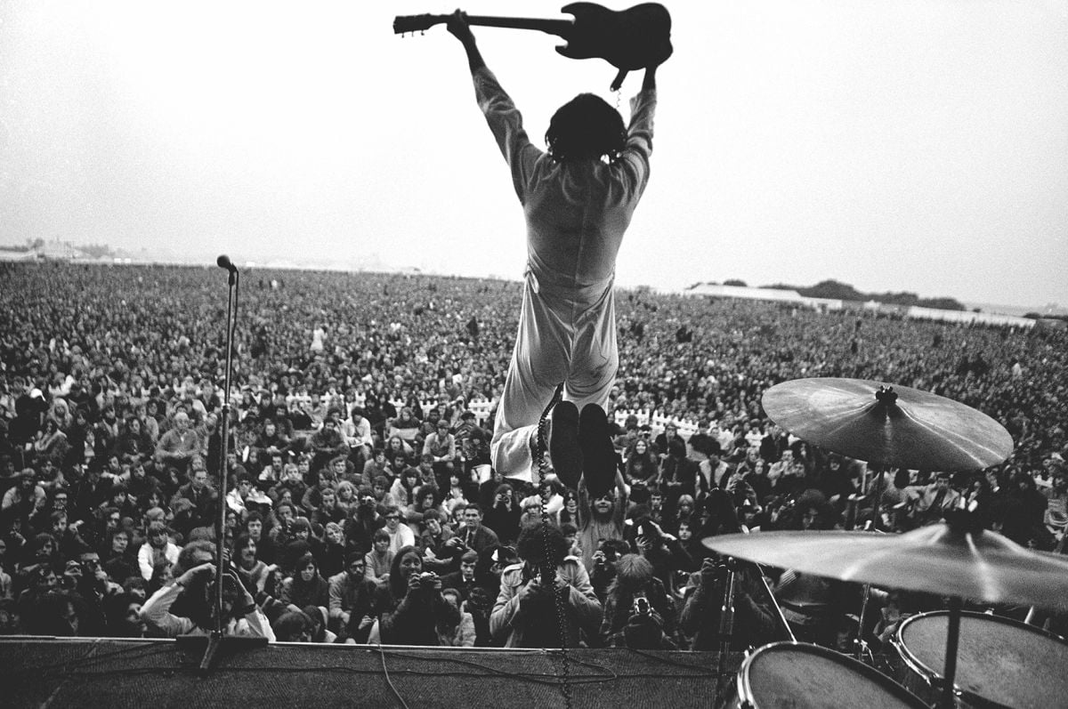 Goldblatt captured dynamic shots of the Who’s Pete Townshend during the massive Isle of Wight Festival in 1969.