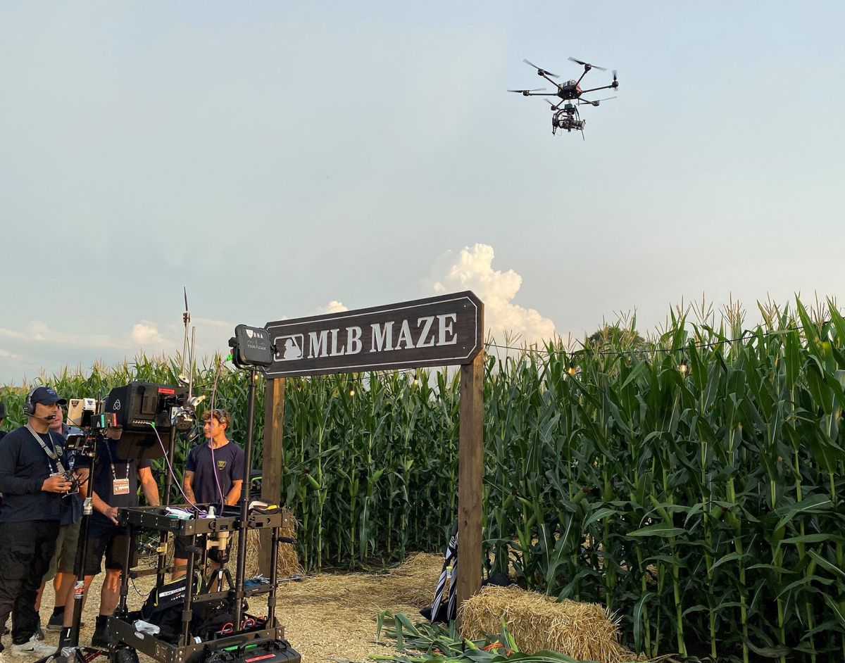 The Fox Sports team preps to shoot the “Field of Dreams” game in Iowa.