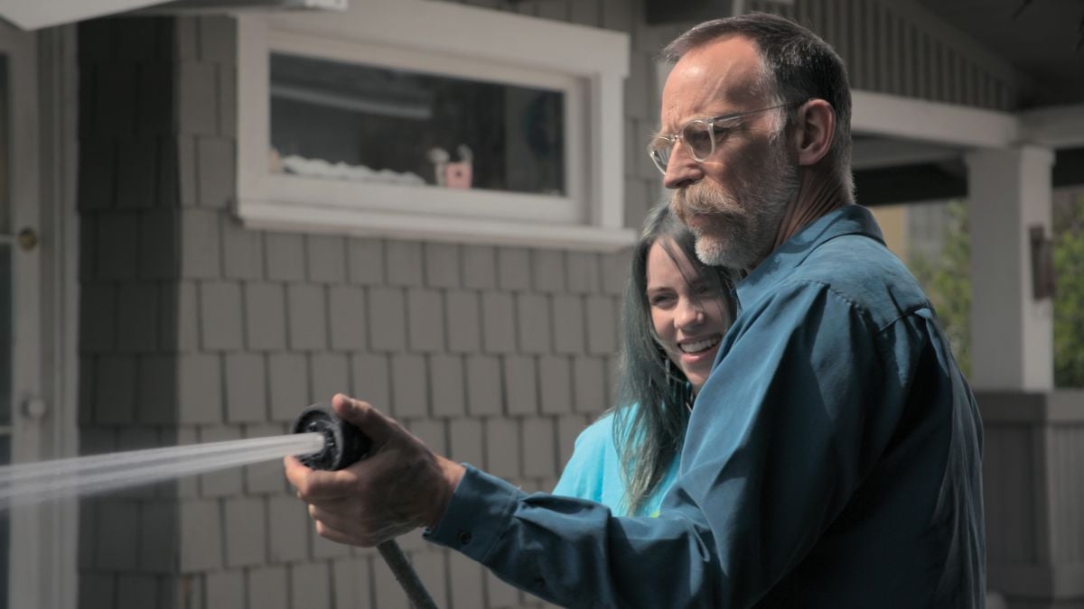 Eilish enjoys a low-key moment at home with her father, Patrick O’Connell.