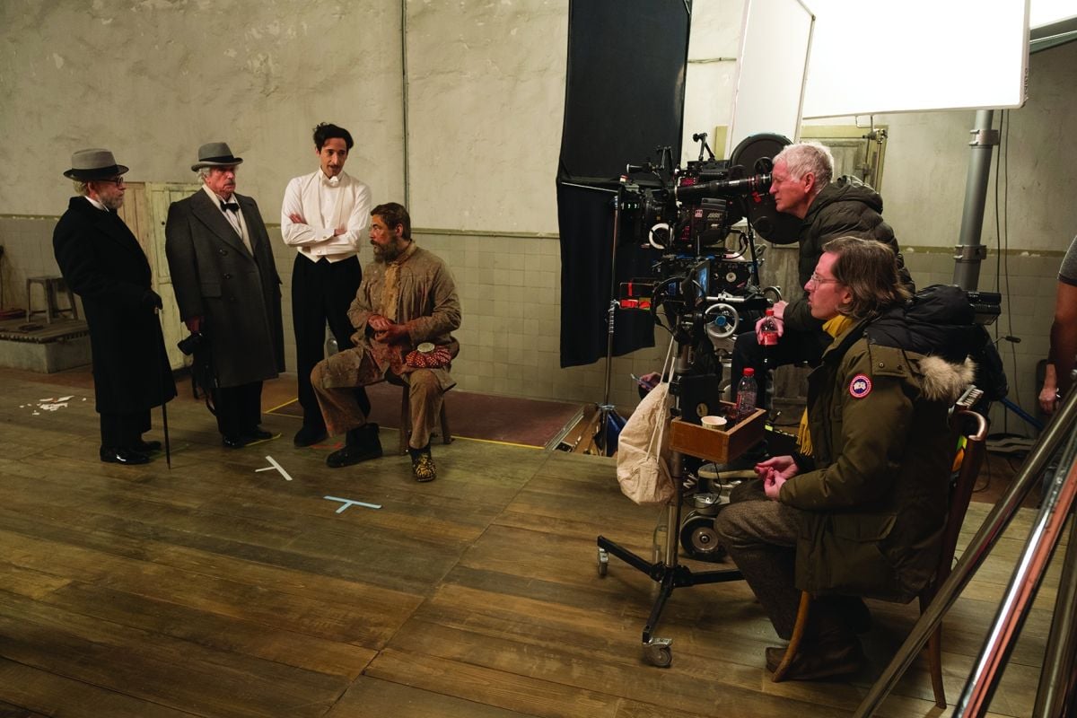 Yeoman and Anderson set a shot on actors (from left) Bob Balaban, Henry Winkler, Adrien Brody and Del Toro.