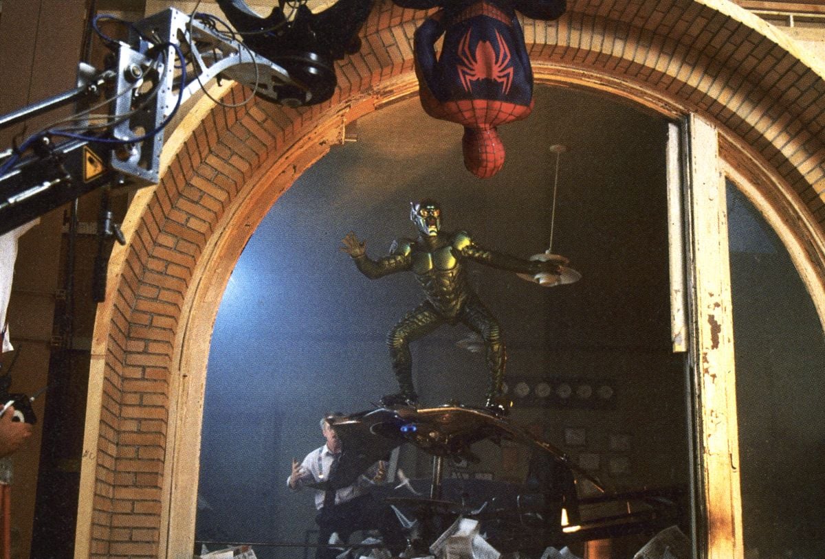The crew sets up a confrontation between Spidey and the Goblin on a Sony Pictures soundstage.