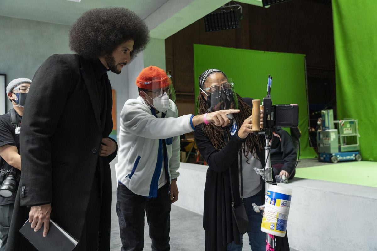 From left, Kaepernick, Lloyd and director/executive producer Ava DuVernay. (Photo by Ser Baffo, courtesy of Netflix)