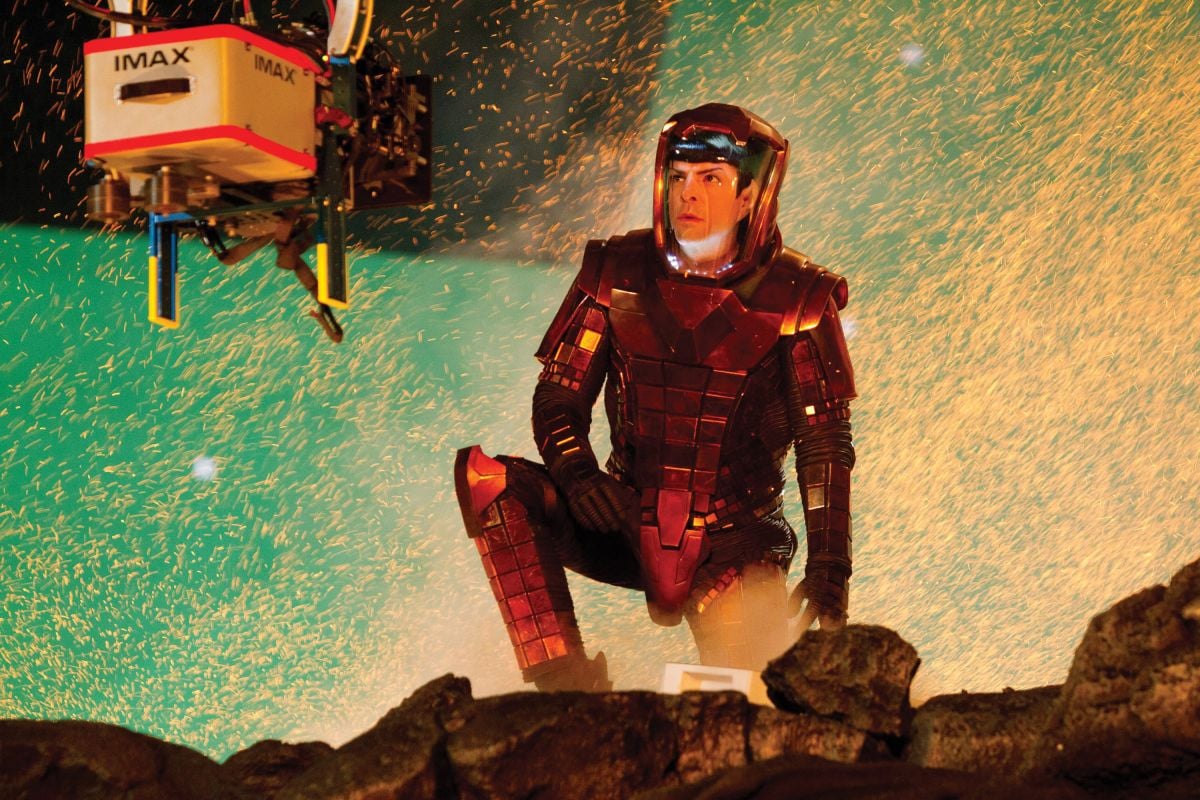 Spock (Zachary Quinto) explores an alien planet in a sequence filmed in 65mm Imax. Despite what he calls a “cumbersome, laborious and tedious” process, Abrams enthuses that shooting in Imax for the film’s exterior scenes “could not have been more worth it. Imax delivered an unbelievable image.