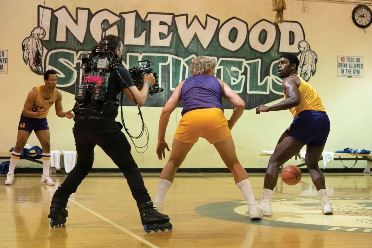 Camera operator John Lyke wore rollerblades to capture dynamic basketball action.