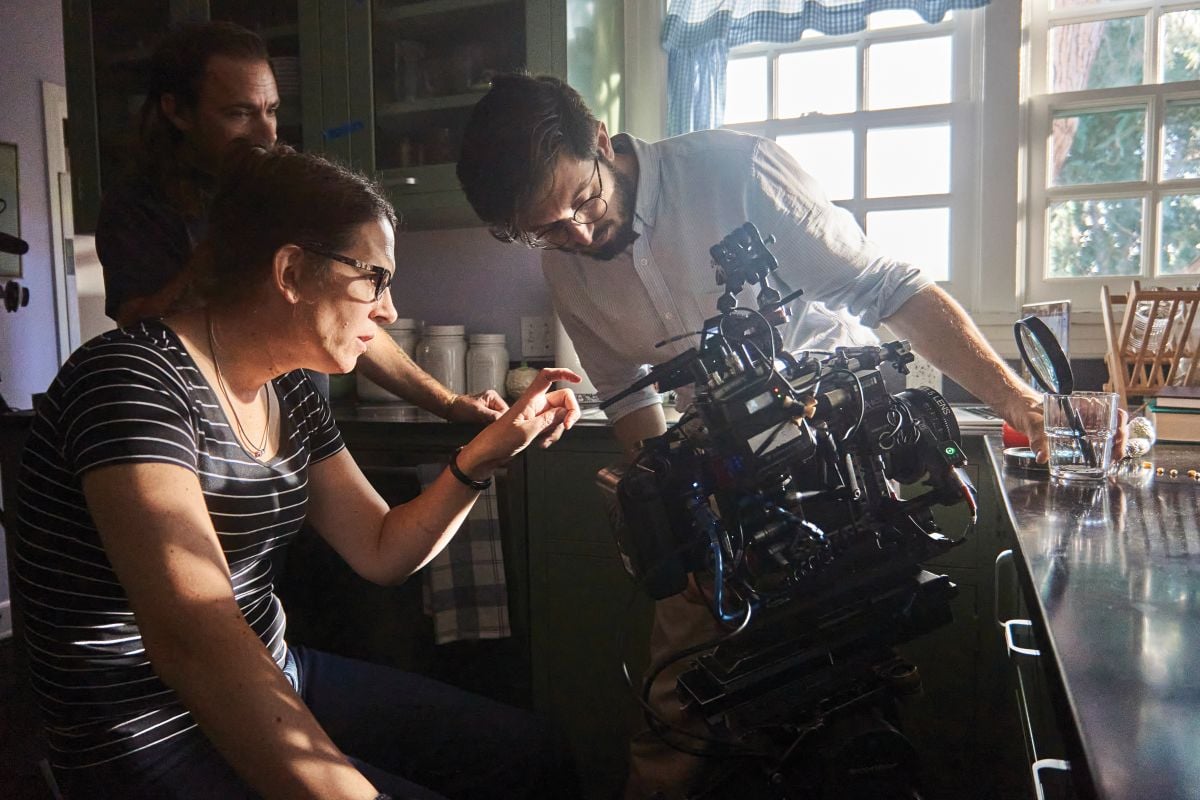Cinematographer Bianca Cline and Fleischer-Camp angle in on a shot of a strategically positioned magnifying glass. (Photo by Eric Adkins)