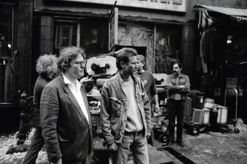 Director Alan Parker (left) and cinematographer Michael Seresin, BSC, at work on location.