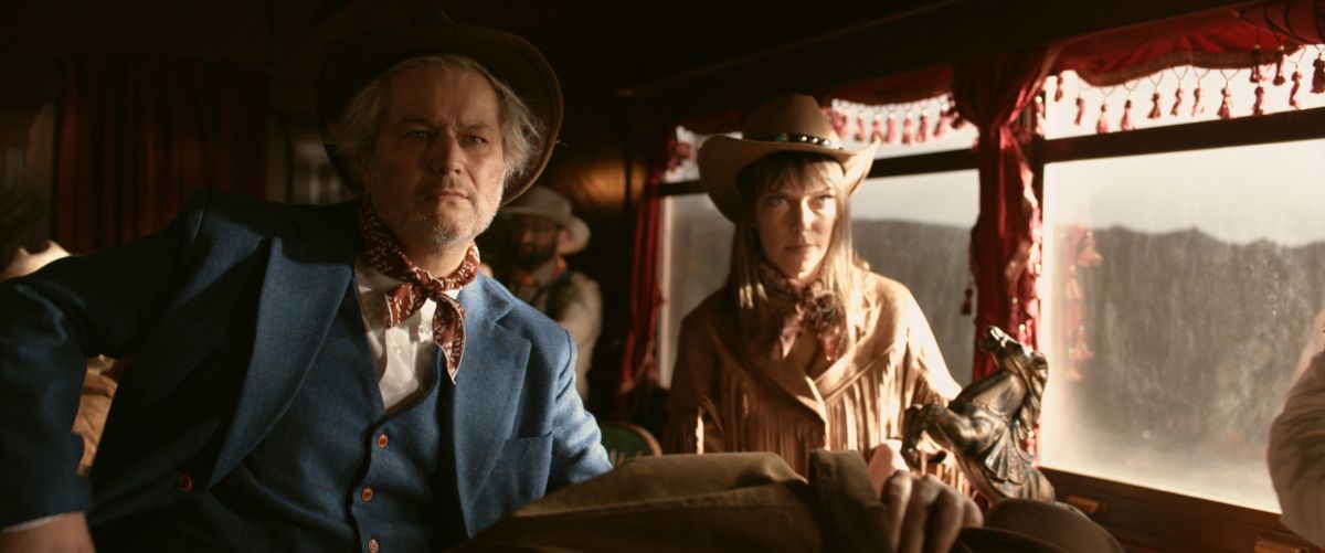 Schiele and VFX artist/extended-reality designer Sally Slade perform in a scene on the train.