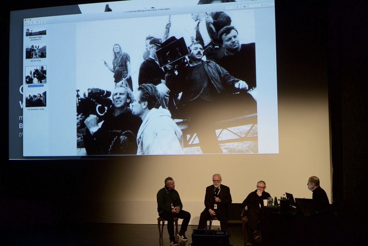 Toll (second from right) and his compatriots during the Panavision discussion moderated by AC contributor Benjamin B. (Photo by Danna Kinsky)