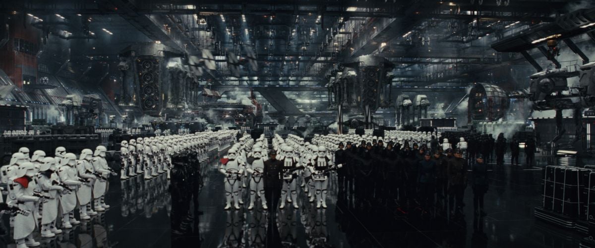 The First Order's forces stand at the ready aboard Supreme Leader Snoke's Star Destroyer.