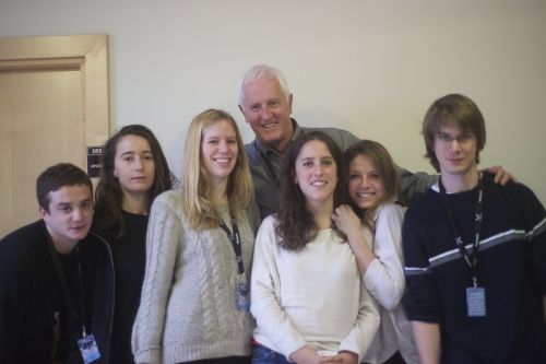 Garrett Brown with French students Maxence, Lucie, Alexandra, Manon, Evgenia, André