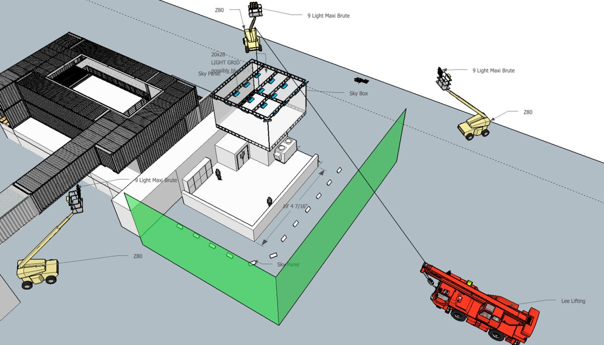 The backlot night rig for a moonlight effect.