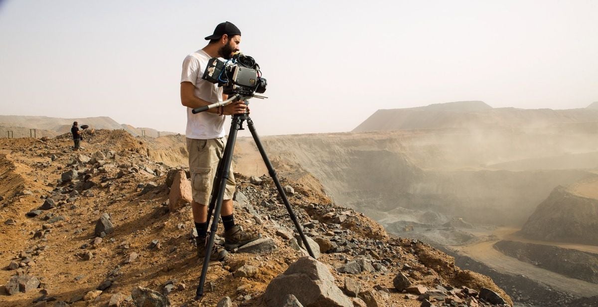 MacGregor lines up a panoramic shot of the iron ore mine with his Sony CineAlta F35.