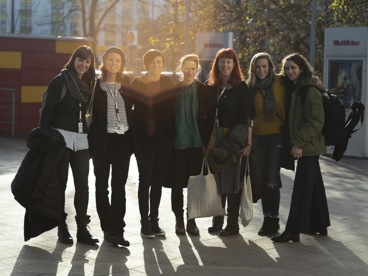From left are Catherine Goldschmidt, Nina Badoux (who won the Golden Frog for the documentary Radio Kobani); Rachel Morrison, ASC (festival juror; screened her Oscar-nominated film Mudbound); Maria von Hausswolff (who won Best Cinematography Debut for the feature Winter Brothers), Nicola Daley, Adrienne Levy and Danna Kinsky.