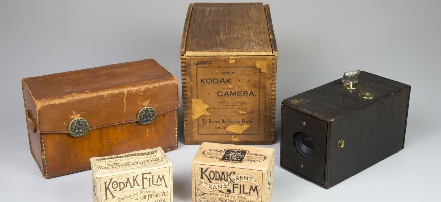 Kodak camera, film boxes and accessories