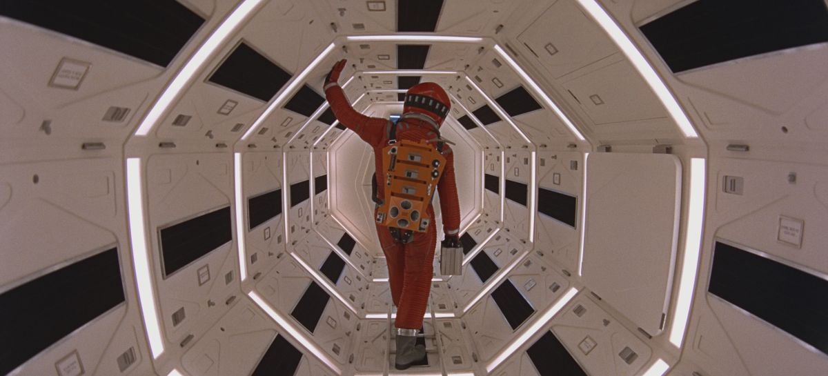 Astronaut Dave Bowman (Kier Dullea) on the set of the spaceship Discovery in 2001: A Space Odyssey (1968), directed by Stanley Kubrick, photographed by Geoffrey Unsworth, BSC and featuring exceptional production design by Tony Masters.