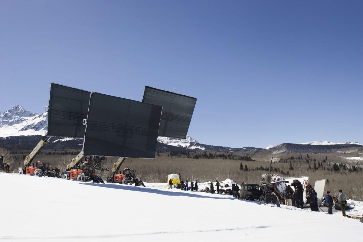 Making use of negative fill while shooting The Hateful Eight on location in extreme high-contrast conditions.