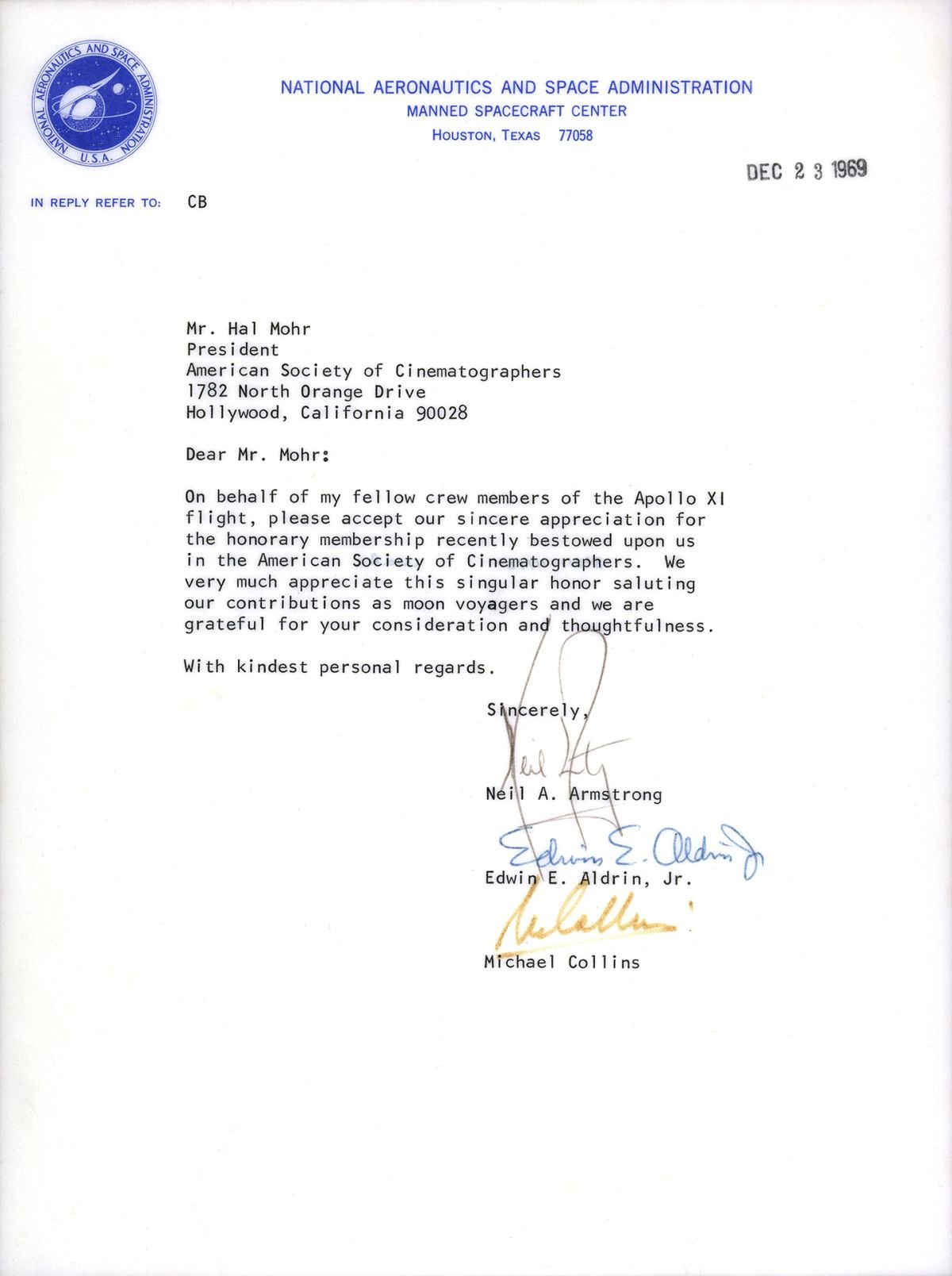 This letter is currently on display at the ASC Clubhouse.
