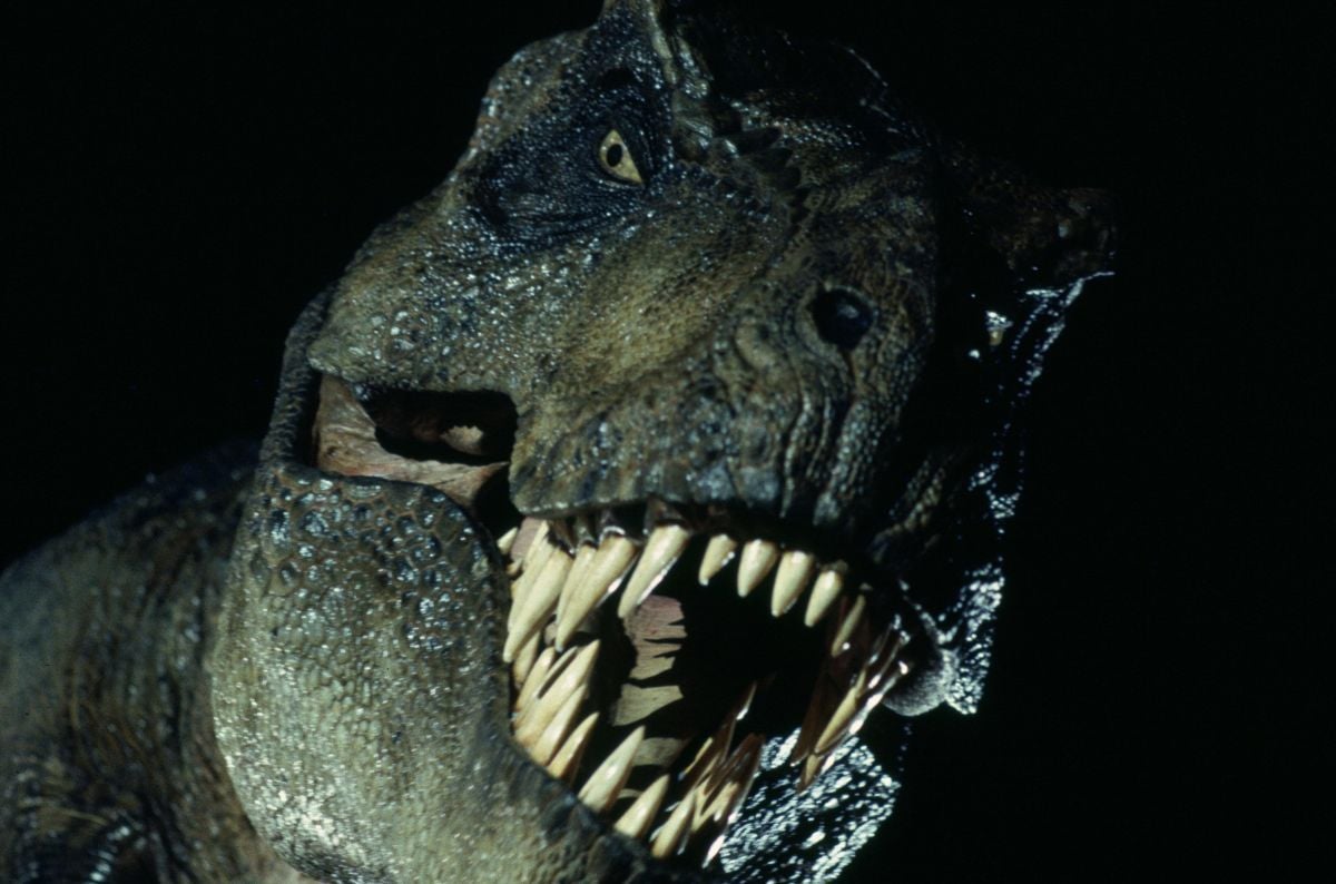 The true star of the film, a 40'-long, 9,000-pound animatronic Tyrannosaurus rex.