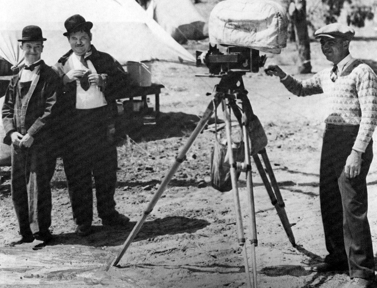 In this photo from 1929, Len Powers, ASC is set to roll on the comedy duo.