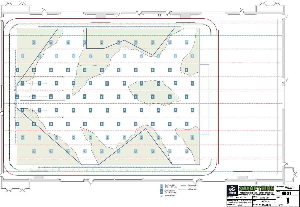 Lighting schematic for the overhead grid in Stage 10.