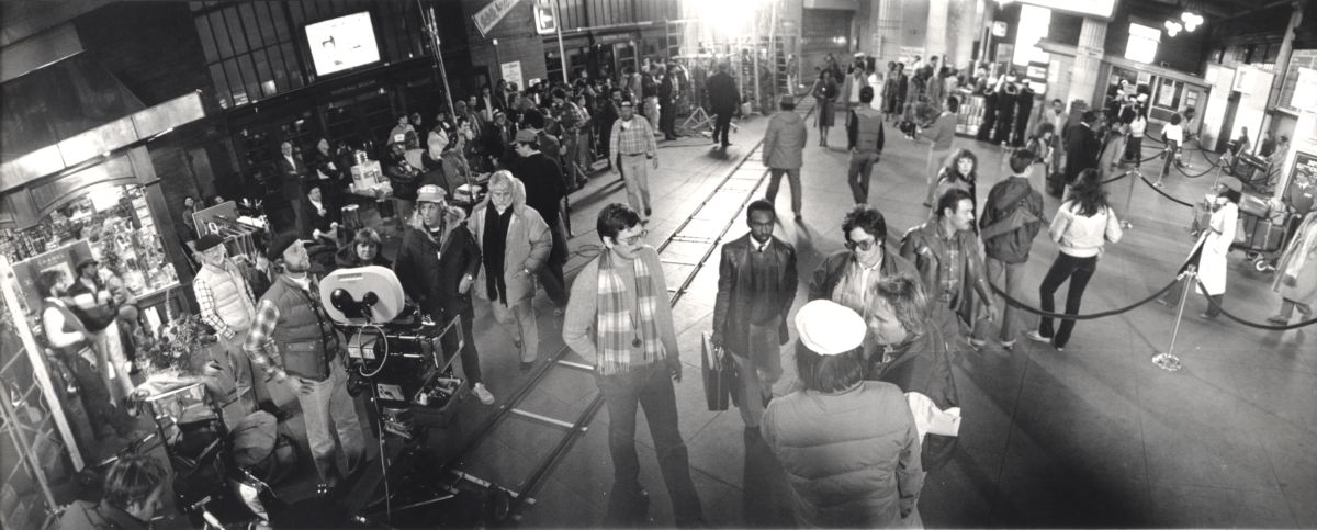 Bailey, center, stands by as his crew preps for a dolly shot on Continental Divide.