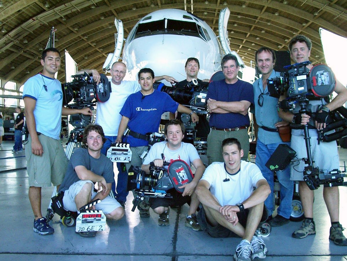 The camera team from Season 1 in 2005 included (from left, standing) 1st AC Dean Webber, A-camera operator Jim Wallace, 2nd AC Jose Manzano, dolly grip Dave Riopel, executive producer/director Robert Singer, Ladouceur, 2nd camera/Steadicam operator Tim Monayan, (from left, crouching) camera trainee Kyle Brown, 1st AC Matthew Tichenor and 2nd AC Ian Levine.