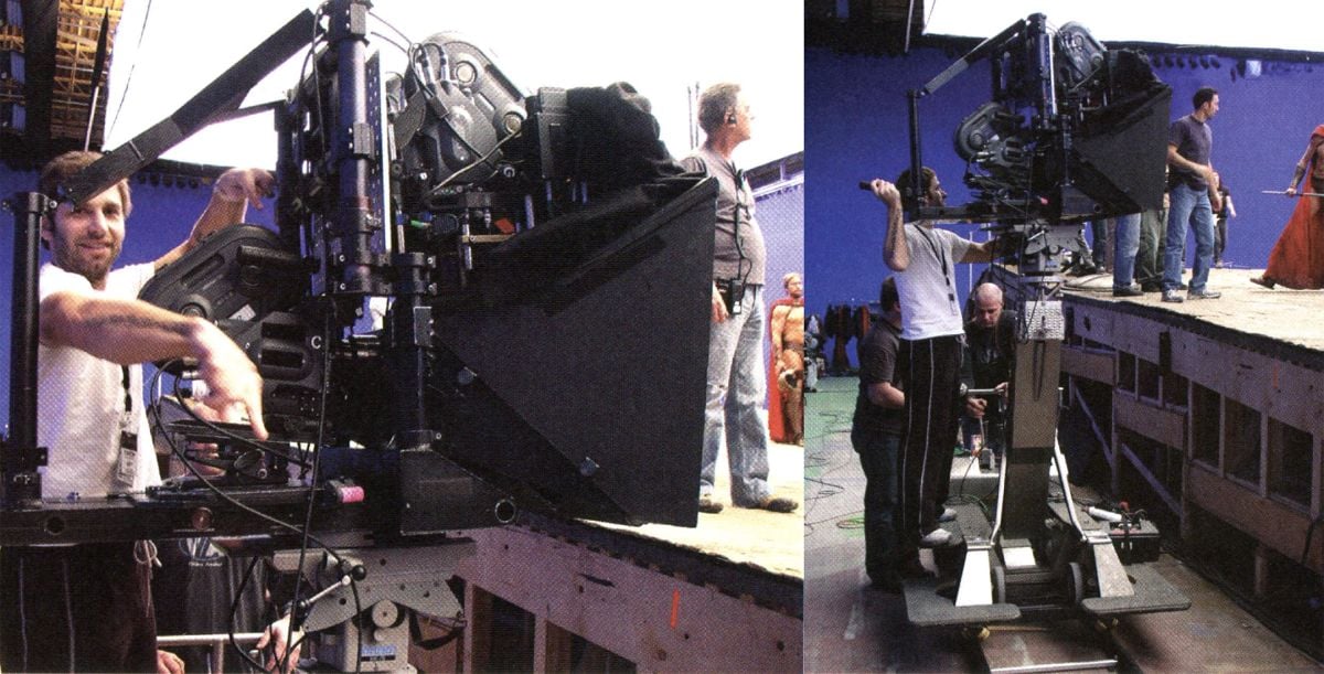 Snyder takes a turn at the multi-cam rig incorporating a trio of Arri 435ES cameras employing a beam splitter to capture the exact same image using three different focal lengths — allowing them to digitally "zoom" in on key action moments in post by morphing between shots.