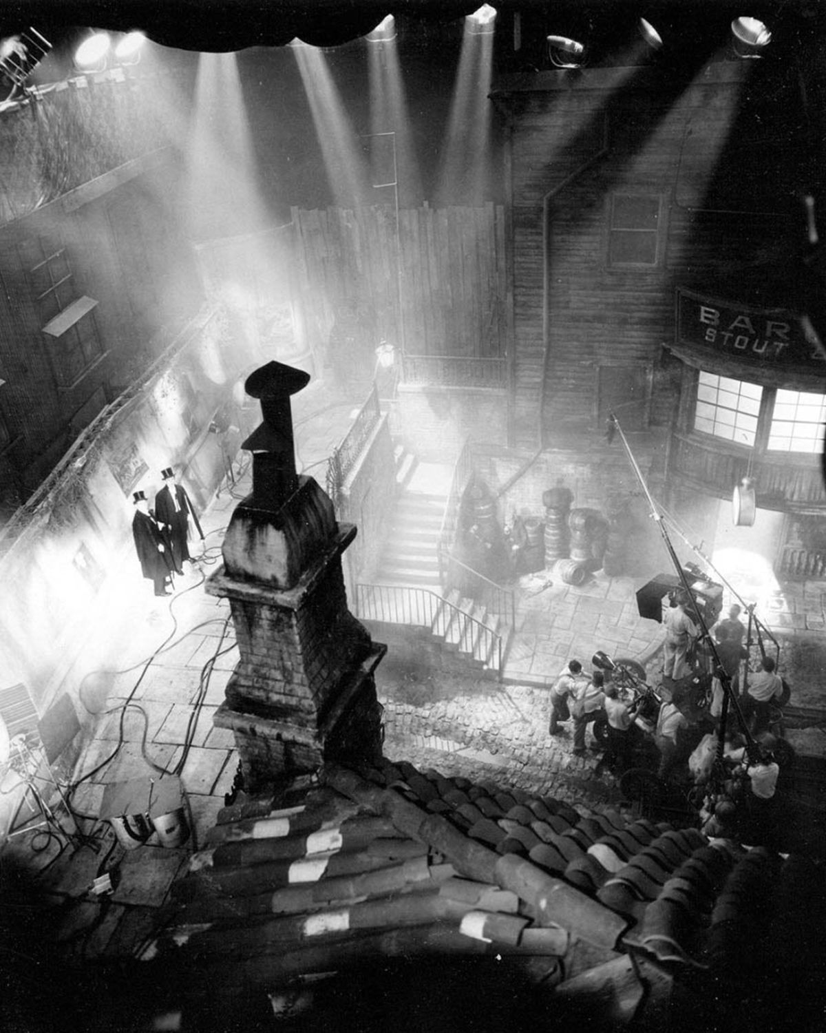 Shooting on one of the elaborate Victorian London street sets.